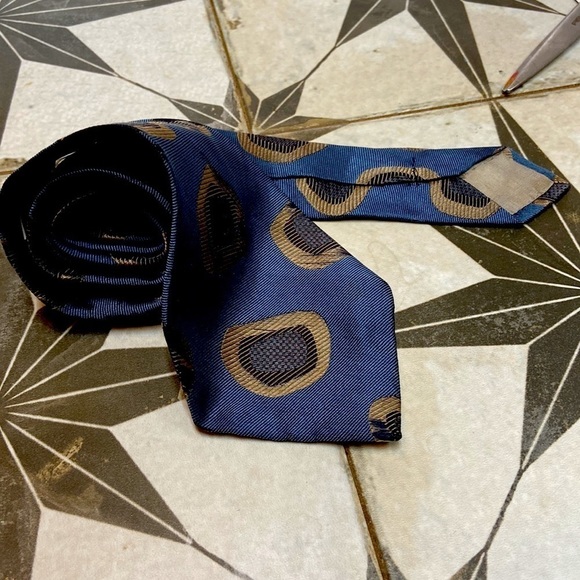 Vintage Giorgio Armani Slate Blue & Beige Silk Tie - Picture 1 of 7